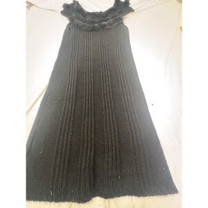 Milano Women's Medium Faux Fur Trim Sweater Dress Sleeveless Y2K Goth Cable Knit